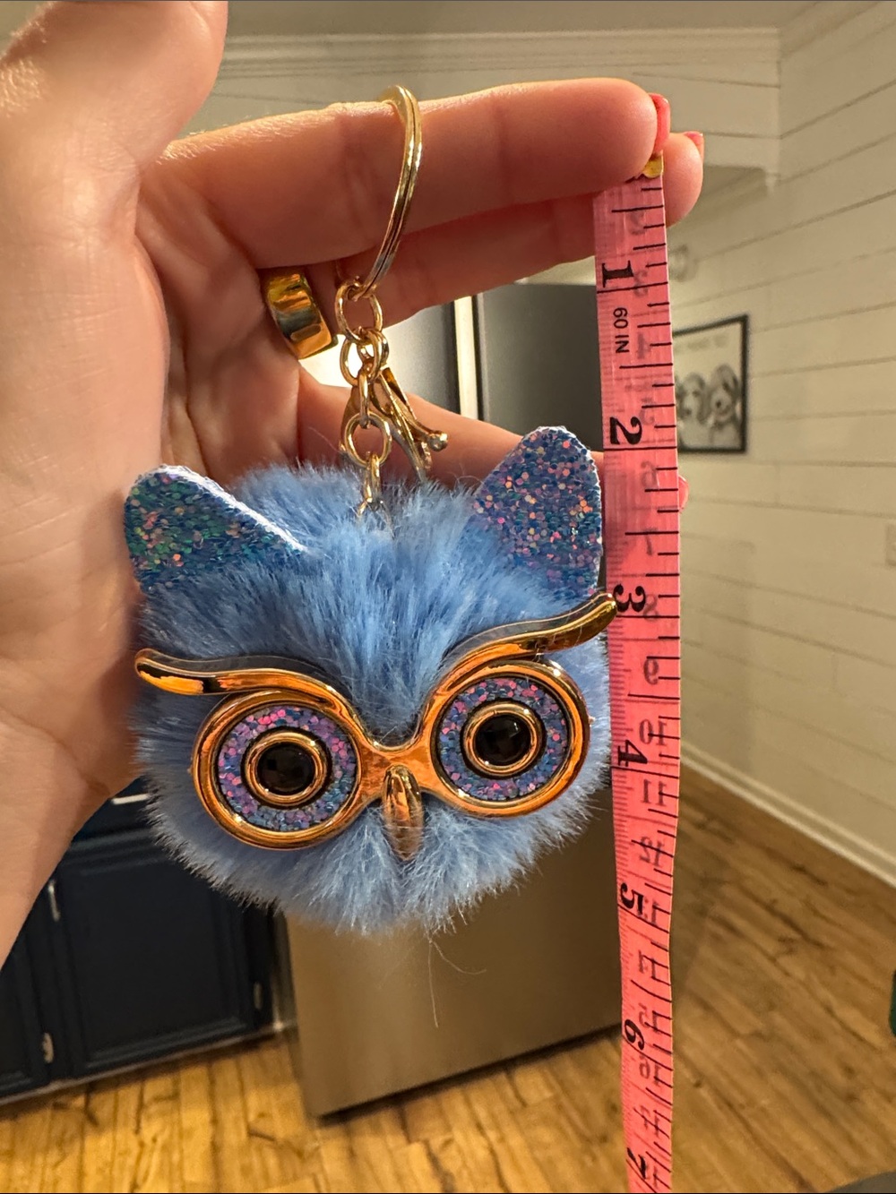 Blue Furry Owl Keychain Charm with Gold Accents-FREE w/$150 purchase - Picture 2 of 2